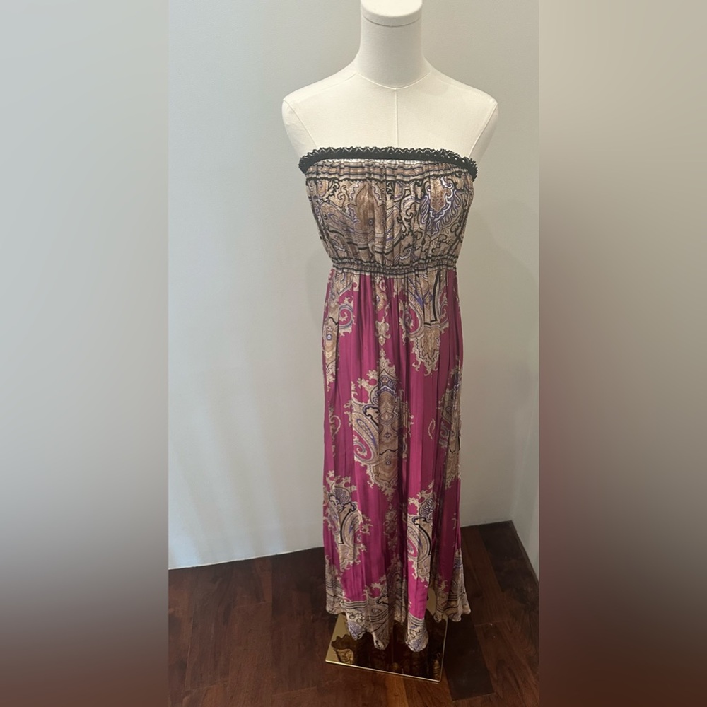 Beautiful silk pleated Roberto Cavalli inspired strapless long dress-One Size